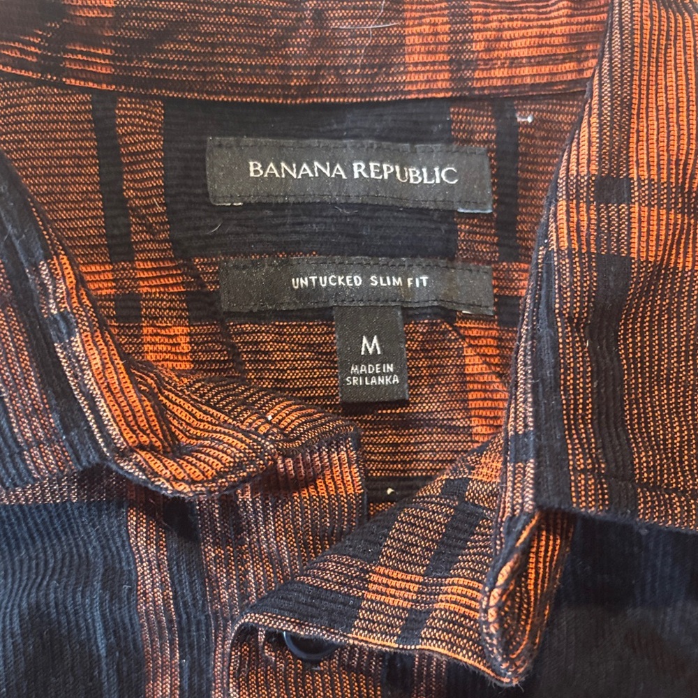 Banana Republic Black and Orange Plaid Shirt